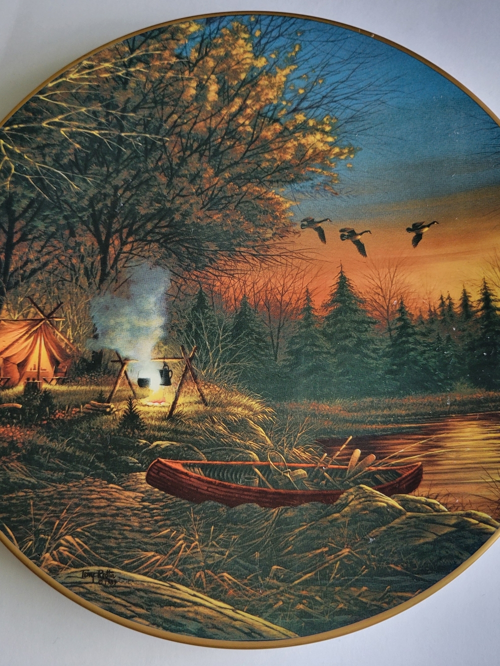 Terry Redlin Evening Solitude Scenic Canoe Lakeside Ceramic Plate